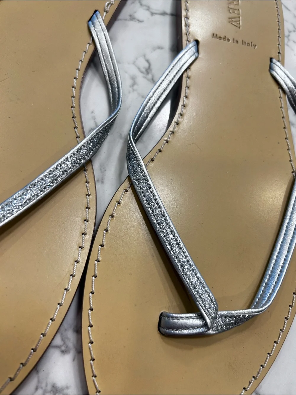 J.Crew Women's Silver‎ Glitter Strap Thong Flip Flop Sandals Size 11